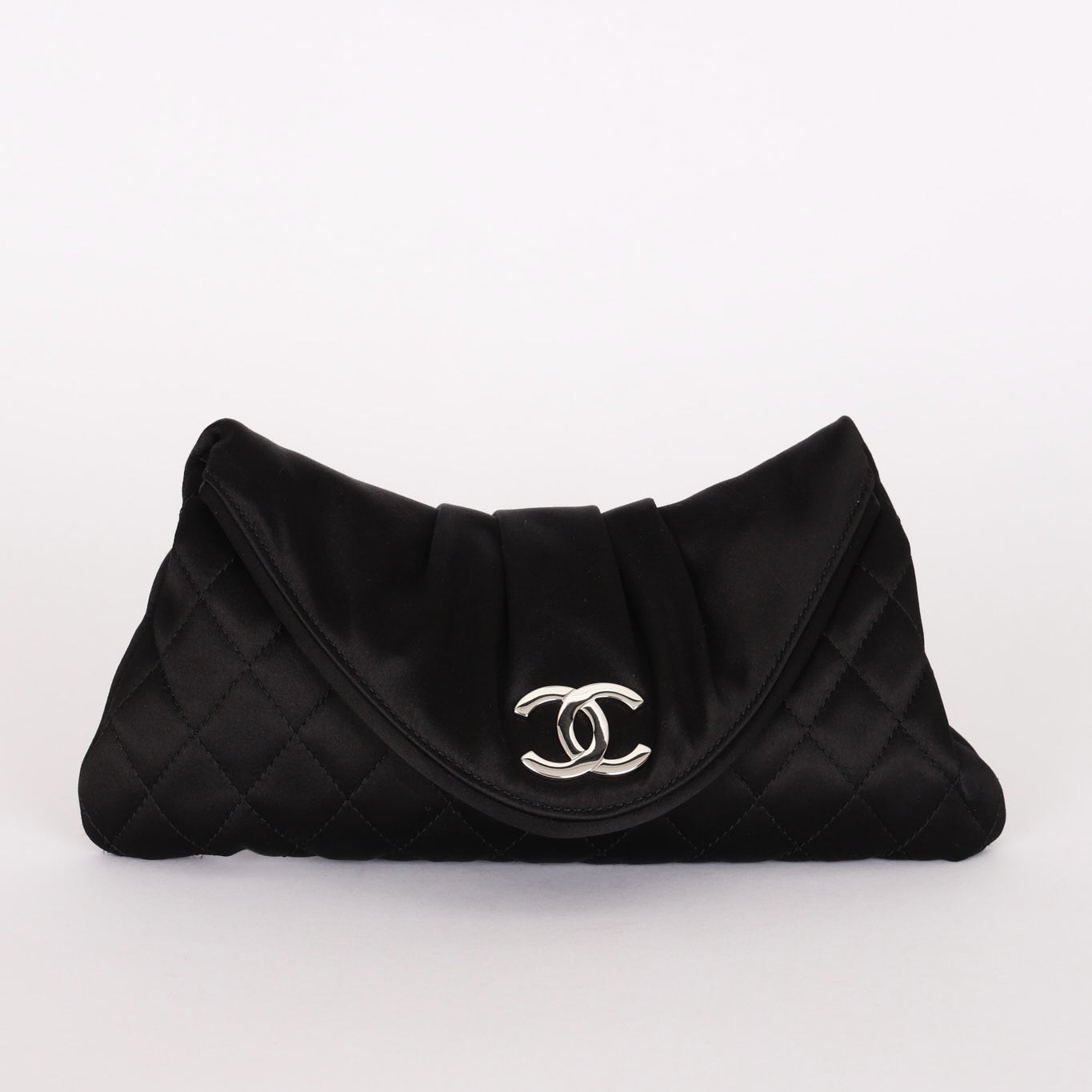 Chanel Envelope Flap Clutch Black Satin SHW