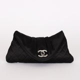 Chanel Envelope Flap Clutch Black Satin SHW