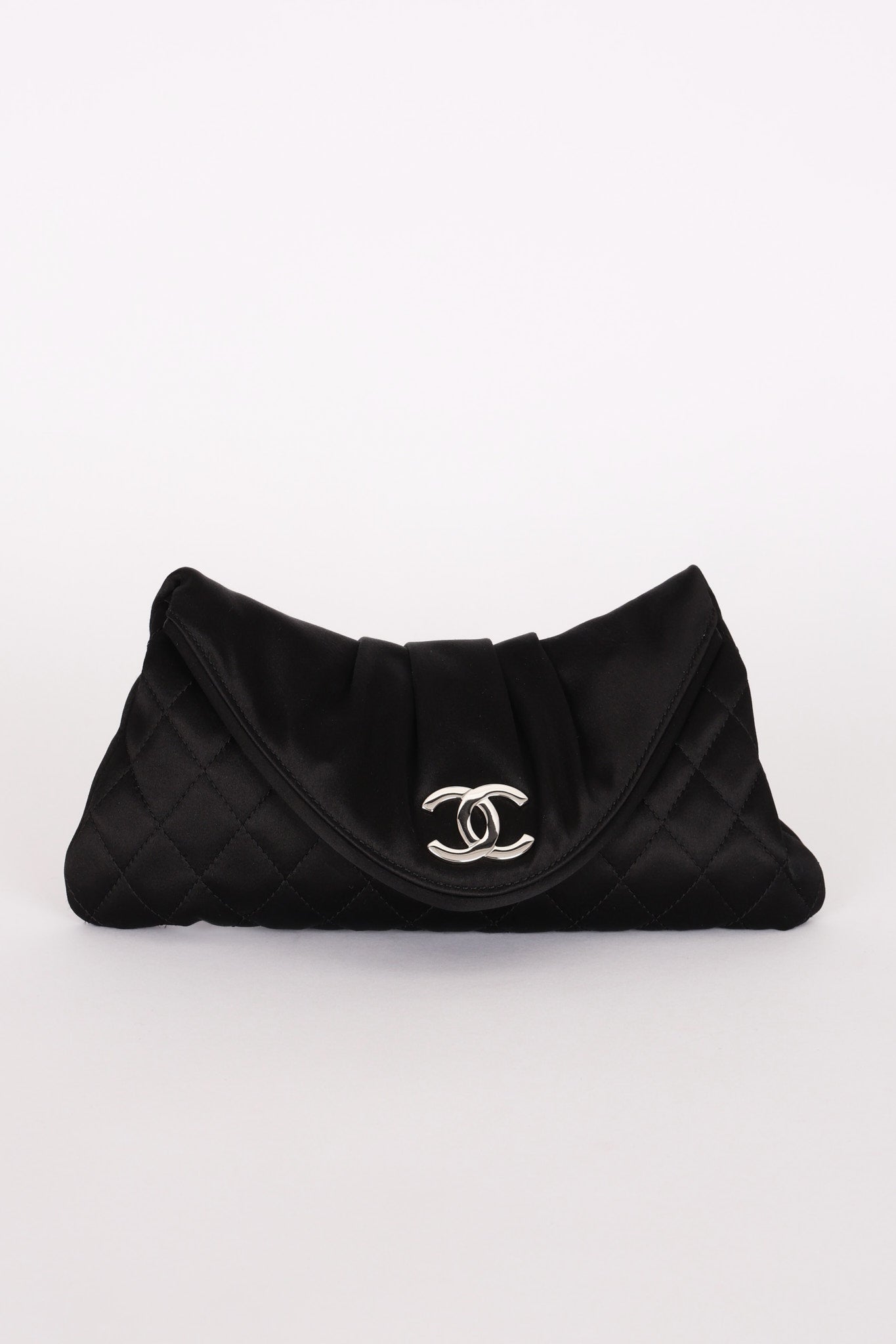 Chanel Envelope Flap Clutch Black Satin SHW