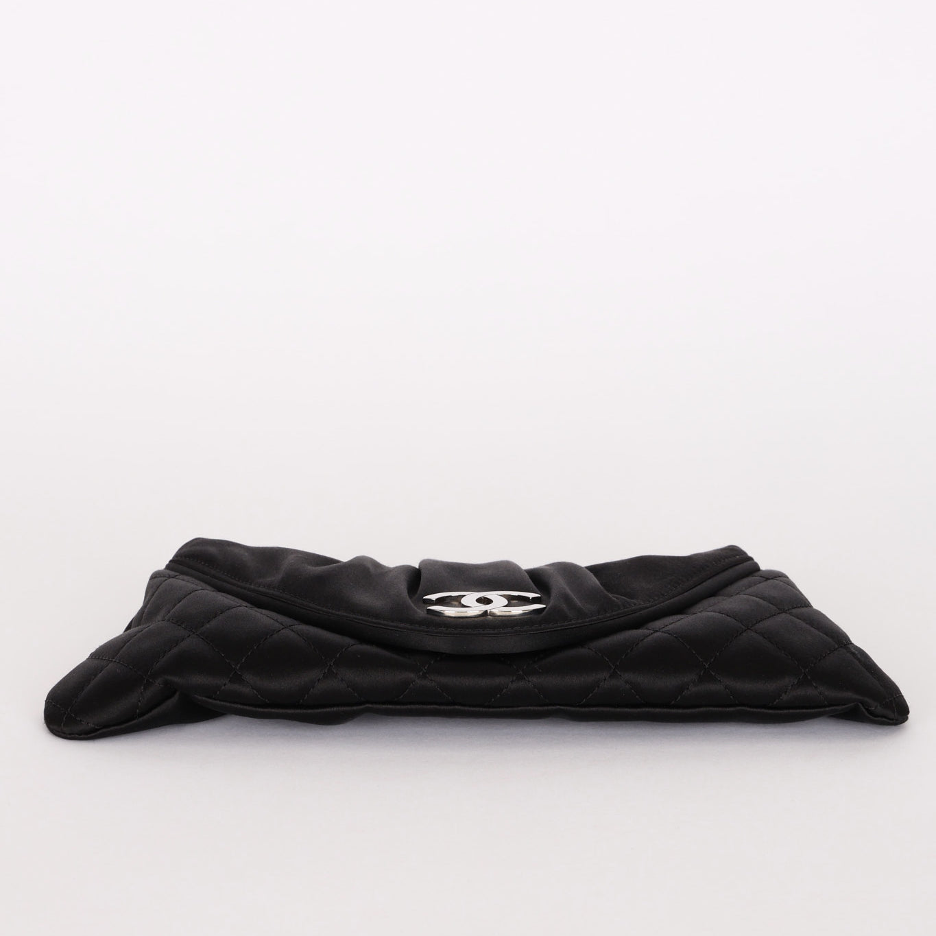 Chanel Envelope Flap Clutch Black Satin SHW