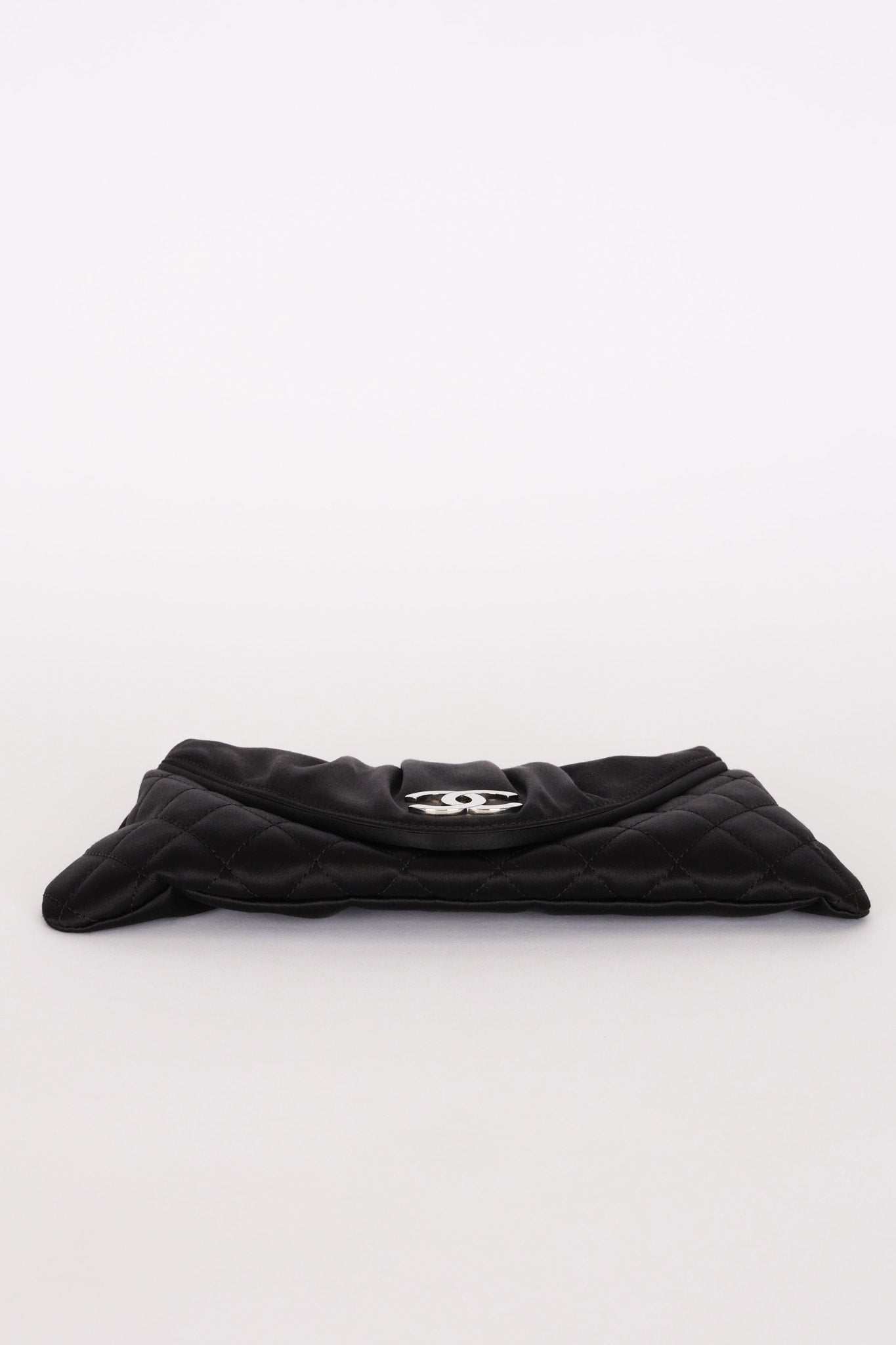 Chanel Envelope Flap Clutch Black Satin SHW