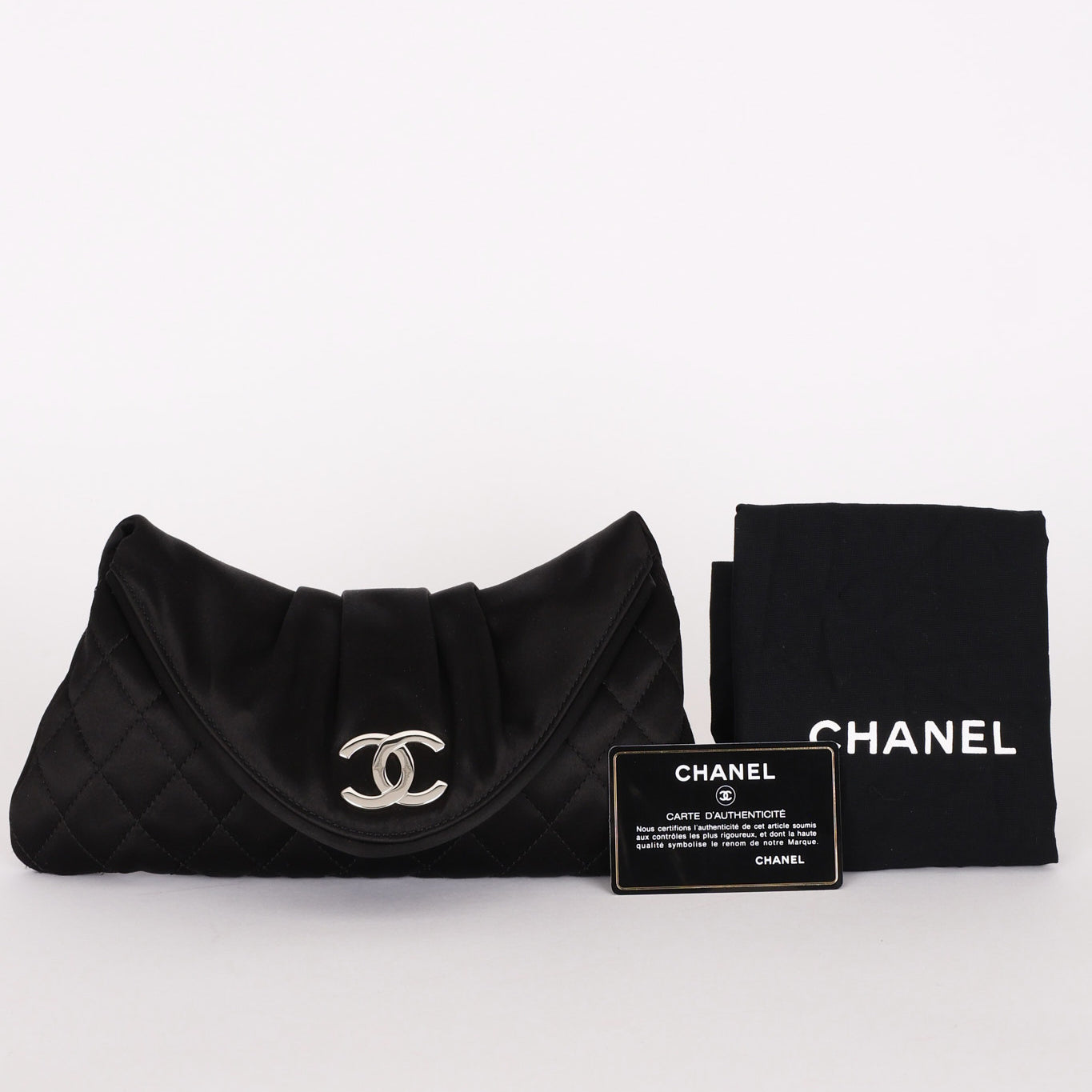 Chanel Envelope Flap Clutch Black Satin SHW