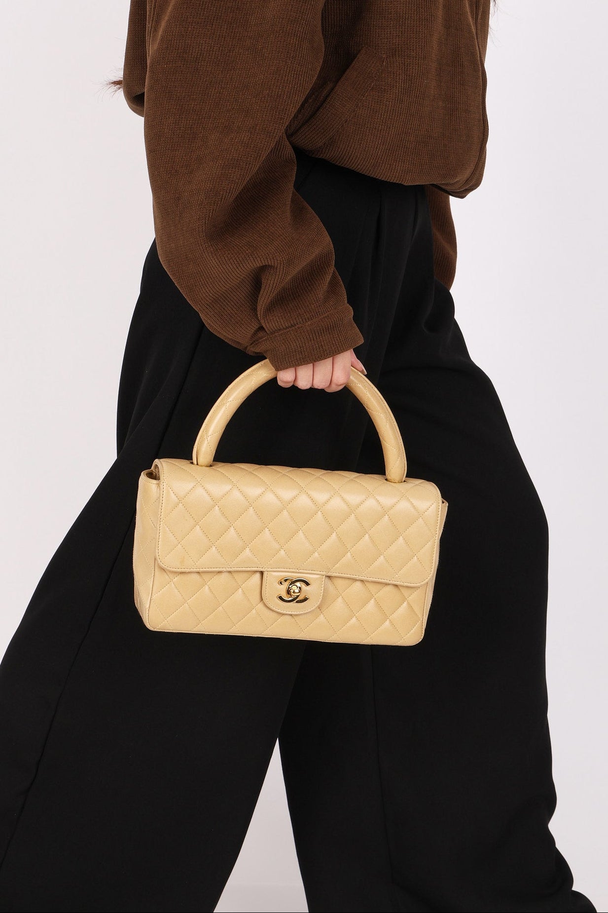 Rare Chanel Parent and Child Kelly Beige Lambskin 24K GP