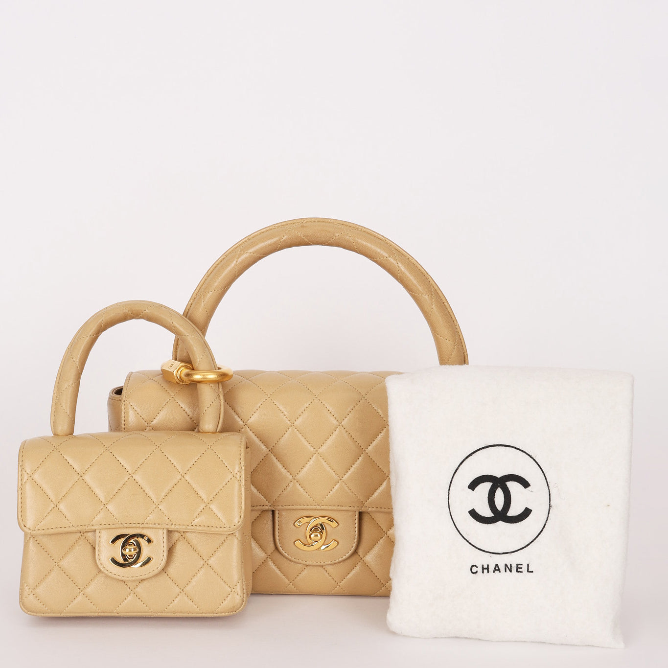 Rare Chanel Parent and Child Kelly Beige Lambskin 1992 24K GP