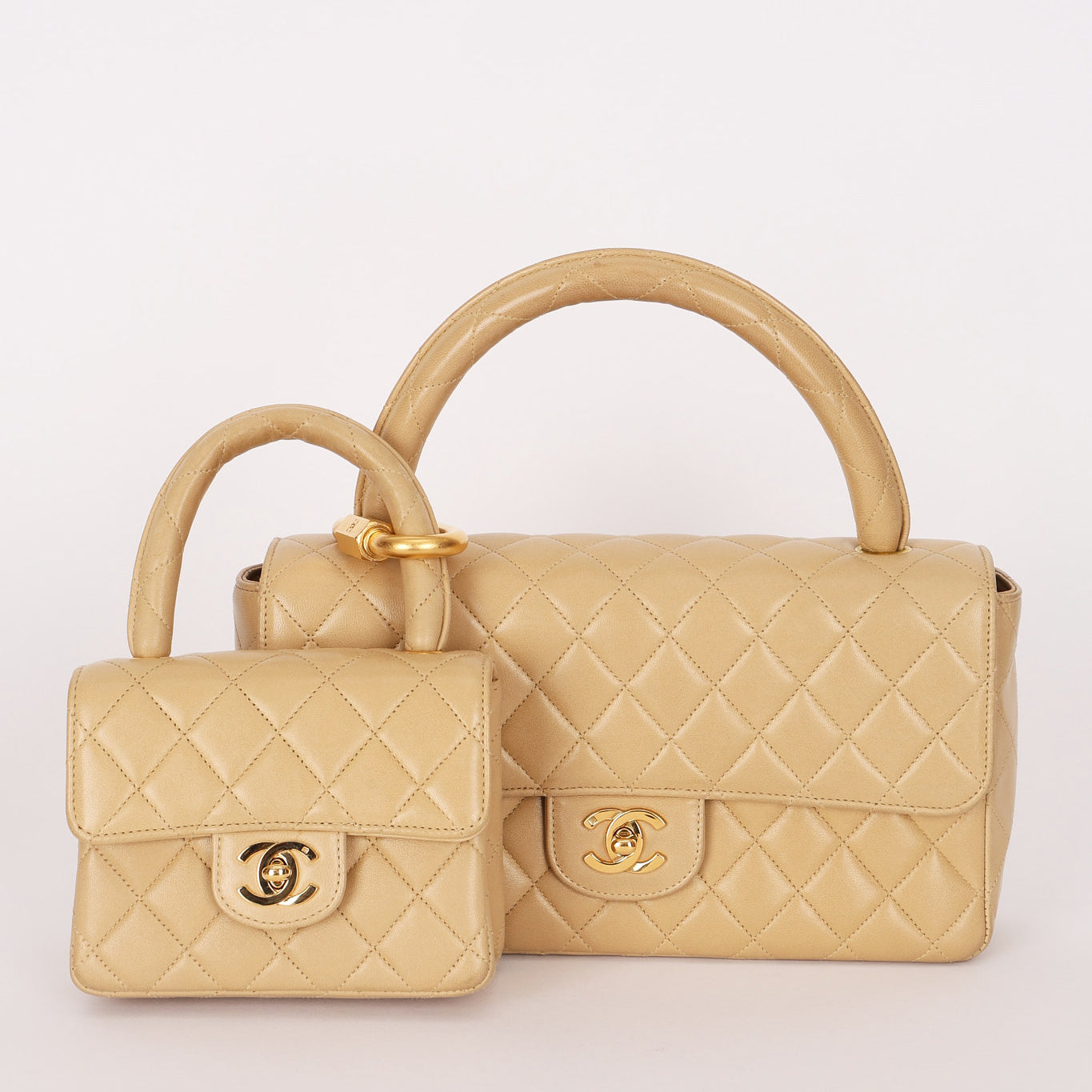 Rare Chanel Parent and Child Kelly Beige Lambskin 1992 24K GP