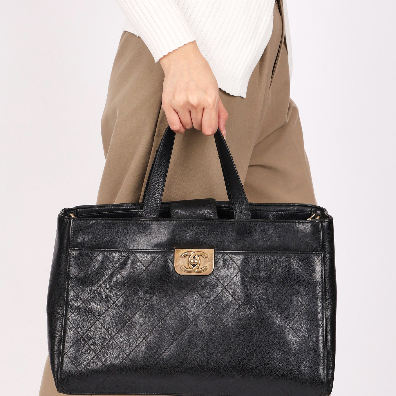 Chanel Large Straight Lines Tote Black Calfskin 2017 AGHW