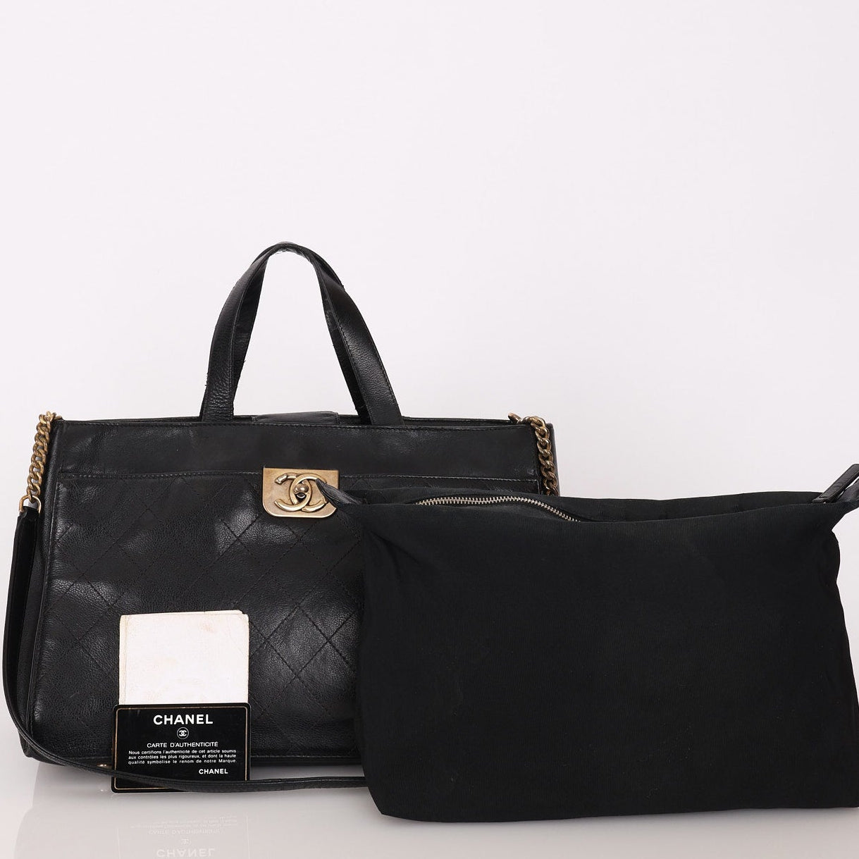 Chanel Turnlock Front Pocket Top Handle Shoulder Bag Black Calfskin AGHW