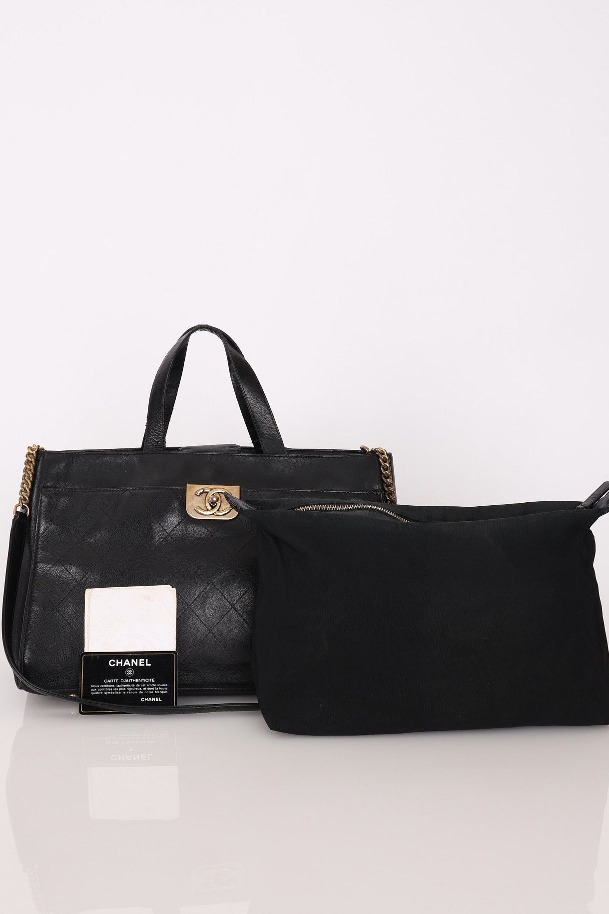 Chanel Turnlock Front Pocket Top Handle Shoulder Bag Black Calfskin AGHW