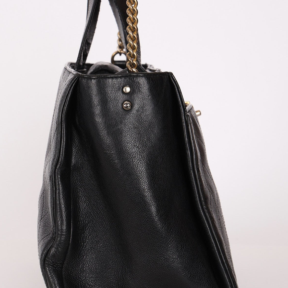 Chanel Turnlock Front Pocket Top Handle Shoulder Bag Black Calfskin AGHW