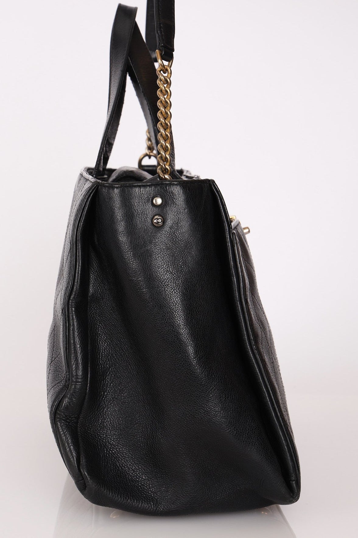 Chanel Turnlock Front Pocket Top Handle Shoulder Bag Black Calfskin AGHW
