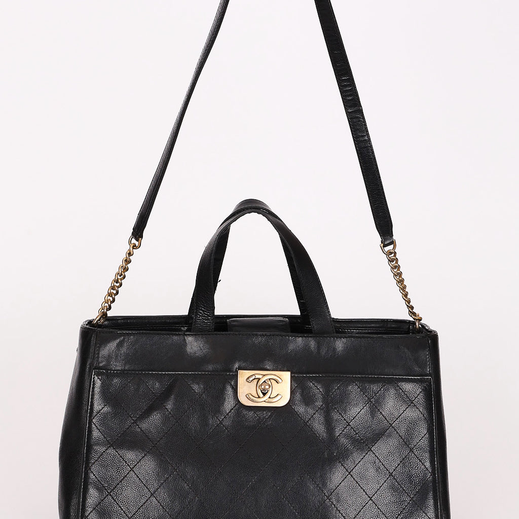 Chanel Large Straight Lines Tote Black Calfskin 2017 AGHW