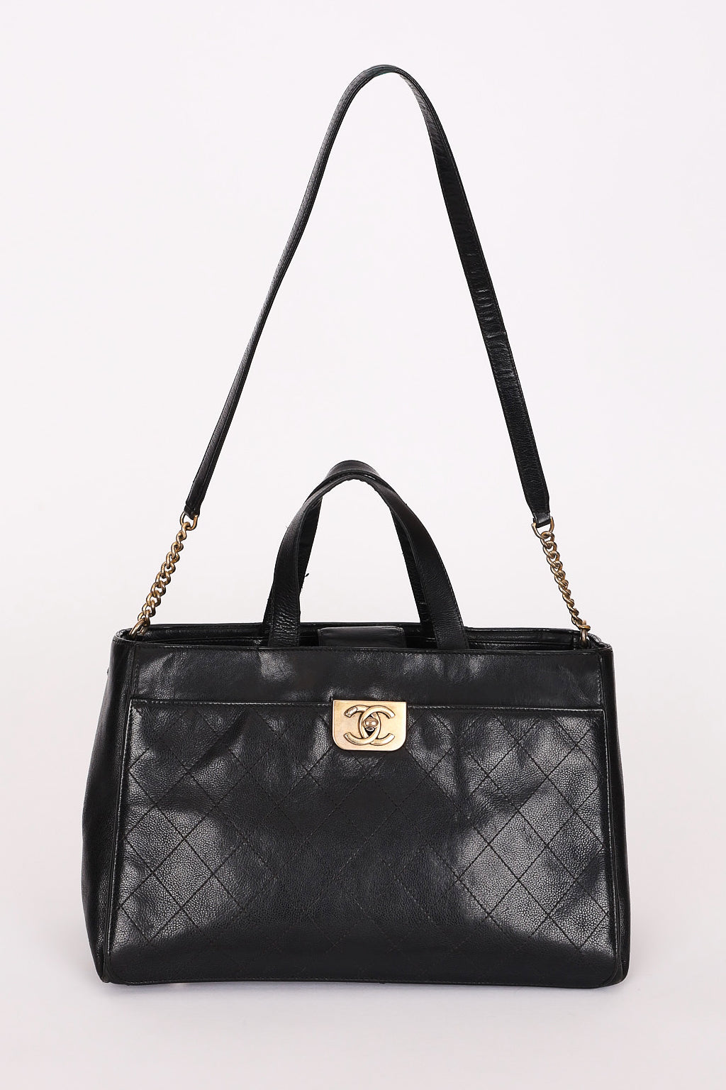 Chanel Large Straight Lines Tote Black Calfskin 2017 AGHW