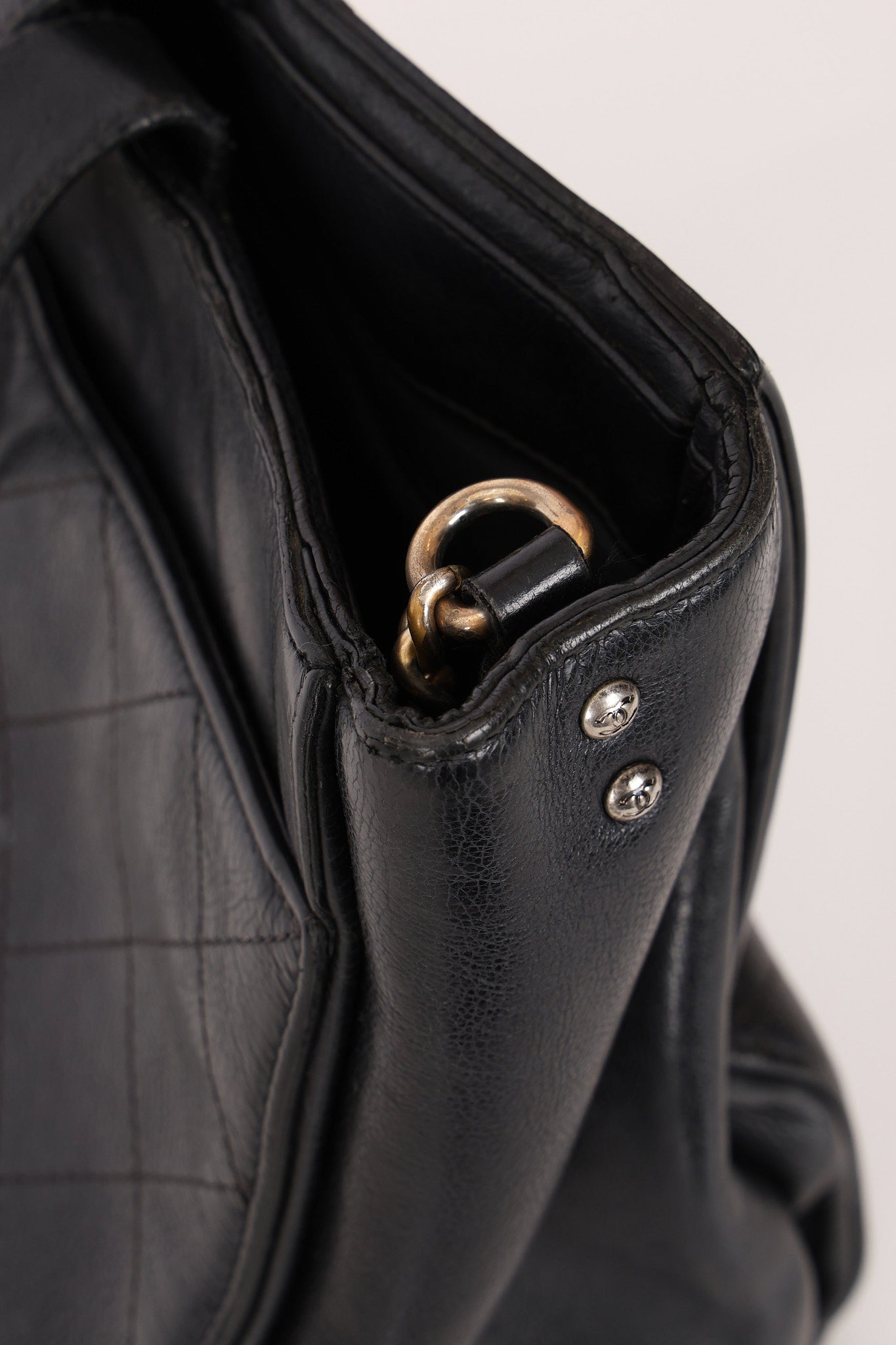 Chanel Turnlock Front Pocket Top Handle Shoulder Bag Black Calfskin AGHW