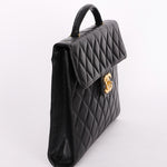 Chanel Turnlock Top Handle Briefcase Black Caviar 1998 24K GP