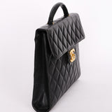 Chanel Turnlock Top Handle Briefcase Black Caviar 1998 24K GP