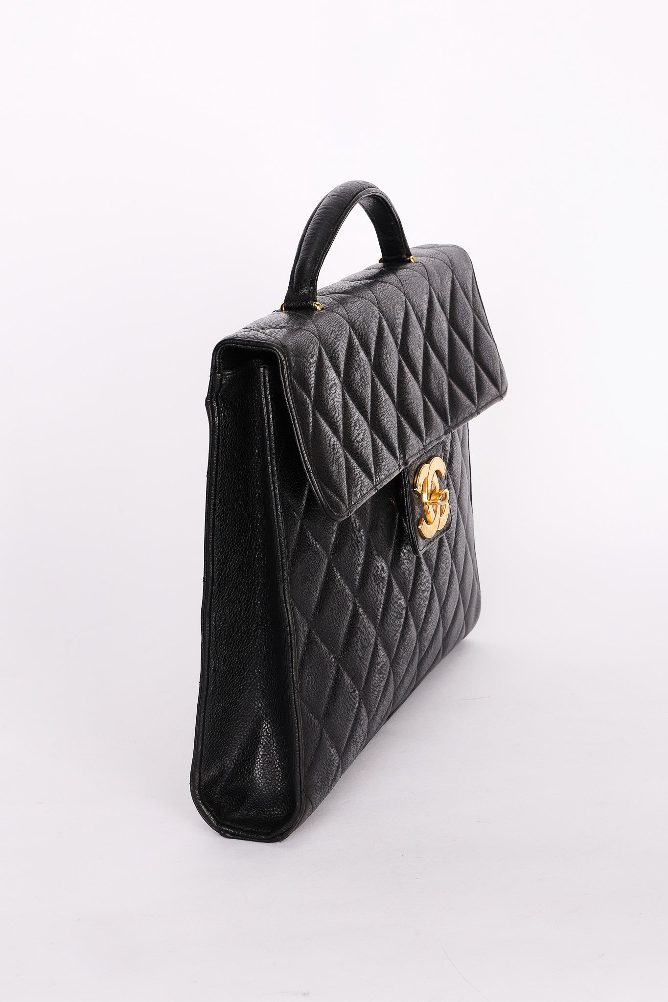 Chanel Turnlock Top Handle Briefcase Black Caviar 1998 24K GP