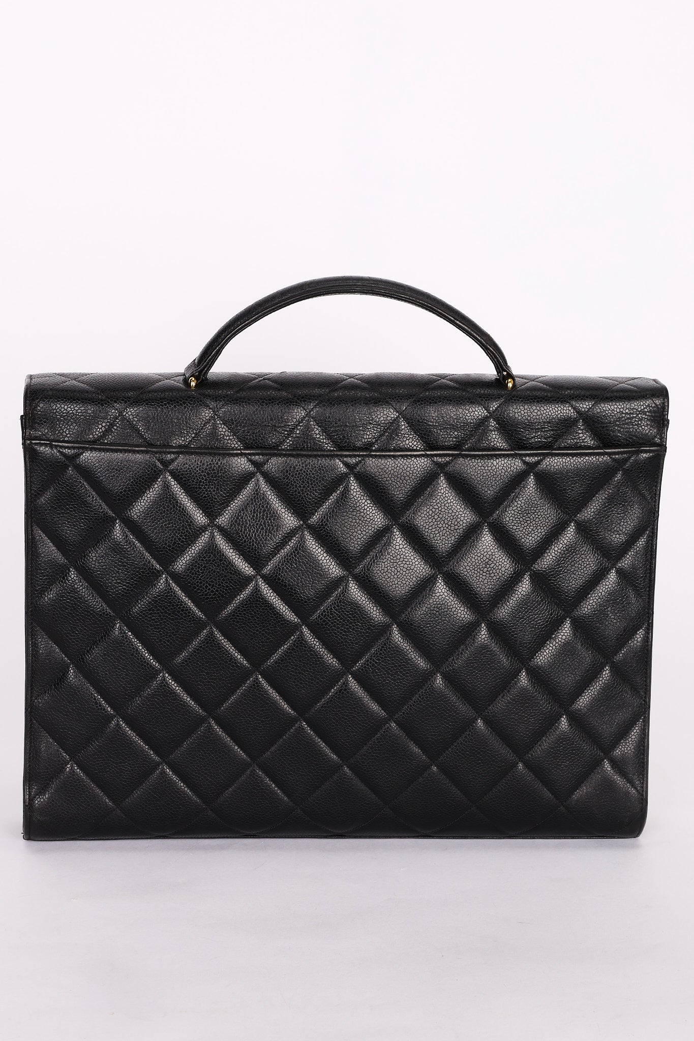 Chanel Turnlock Top Handle Briefcase Black Caviar 1998 24K GP