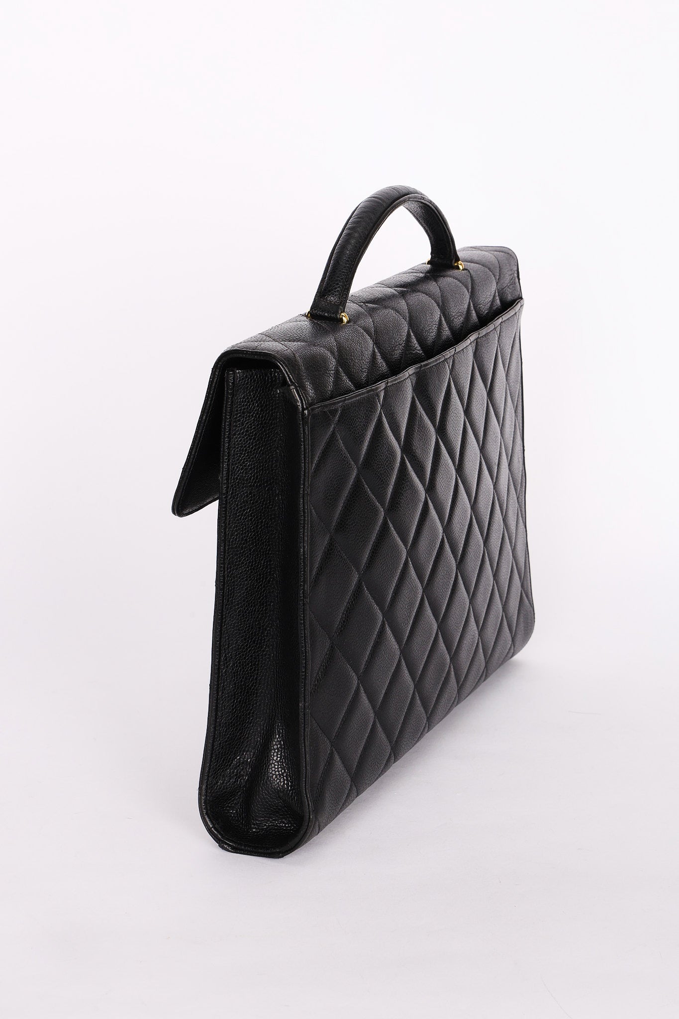 Chanel Turnlock Top Handle Briefcase Black Caviar 1998 24K GP