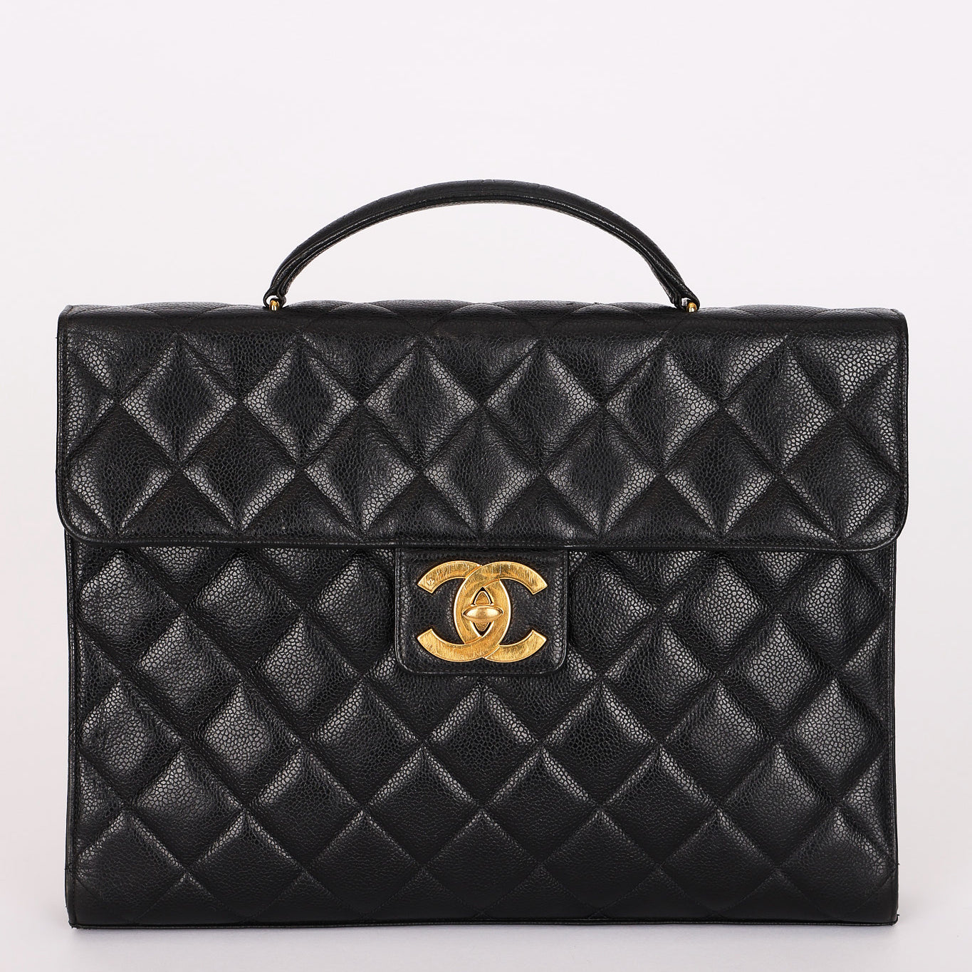 Chanel Turnlock Top Handle Briefcase Black Caviar 1998 24K GP