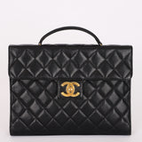 Chanel Turnlock Top Handle Briefcase Black Caviar 1998 24K GP