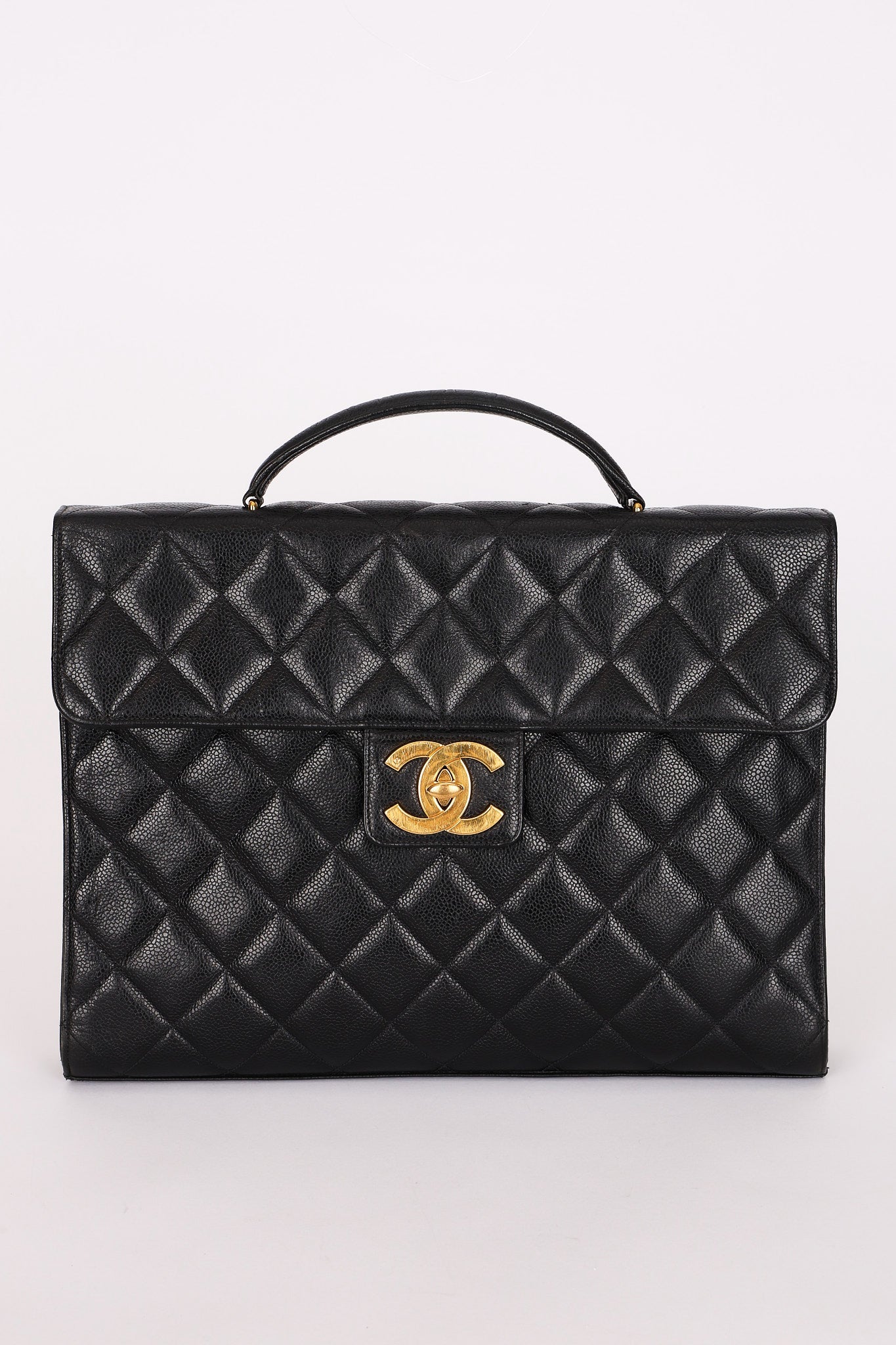 Chanel Turnlock Top Handle Briefcase Black Caviar 1998 24K GP