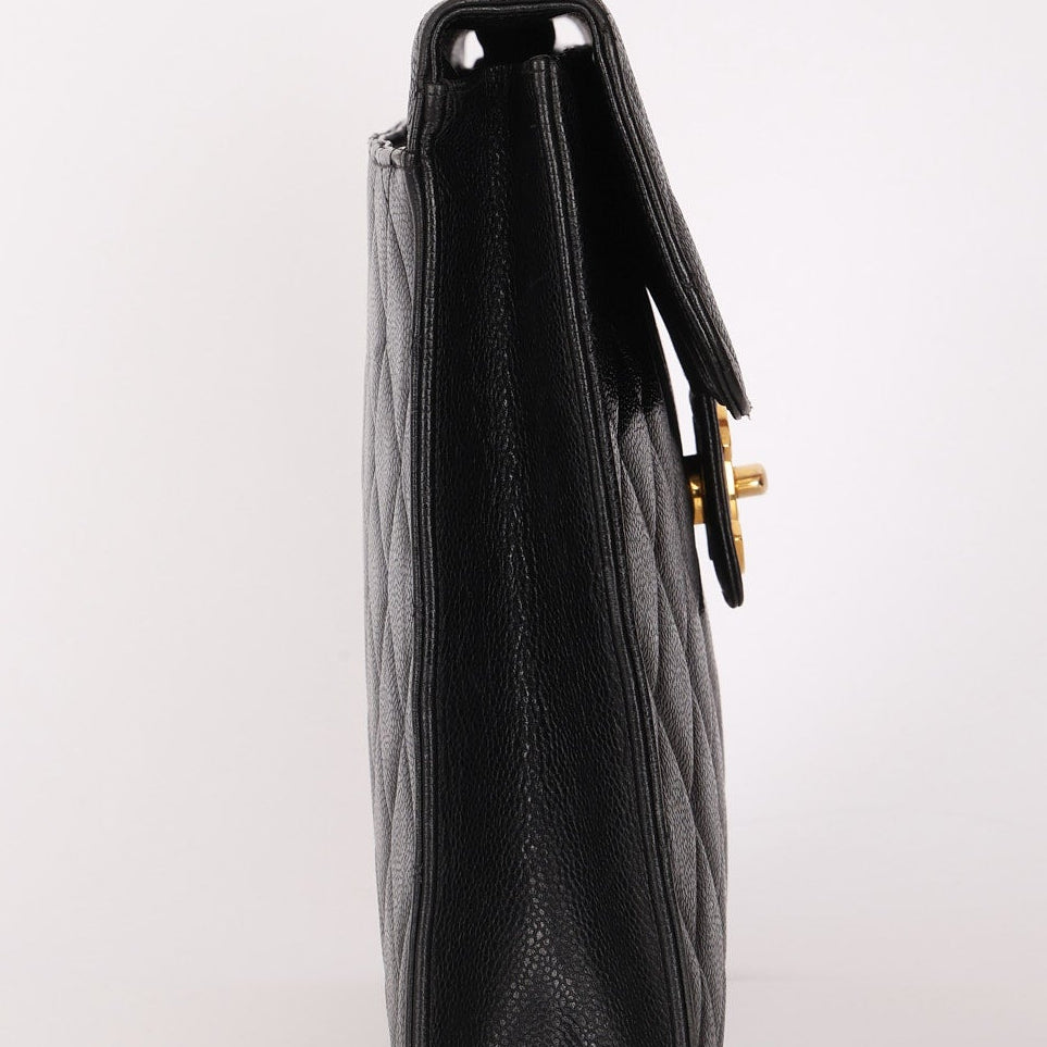 Chanel Turnlock Top Handle Briefcase Black Caviar 24K GP