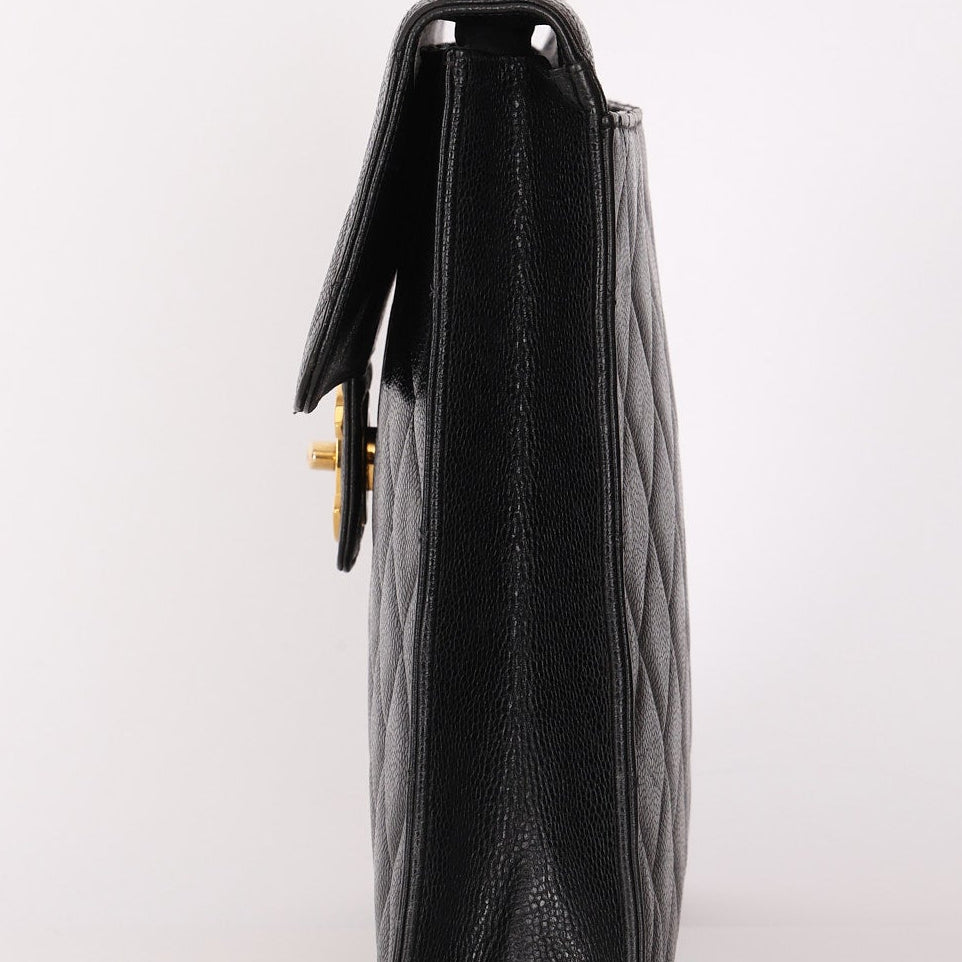 Chanel Turnlock Top Handle Briefcase Black Caviar 24K GP