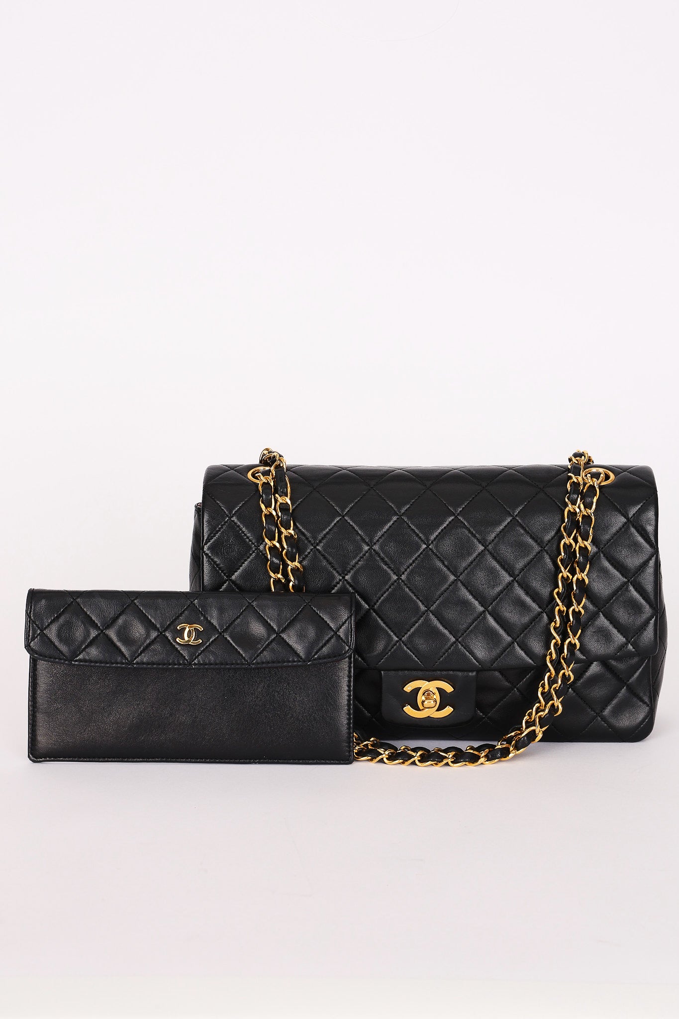 Chanel Single Flap with Pouch Black Lambskin 1991 24K GP