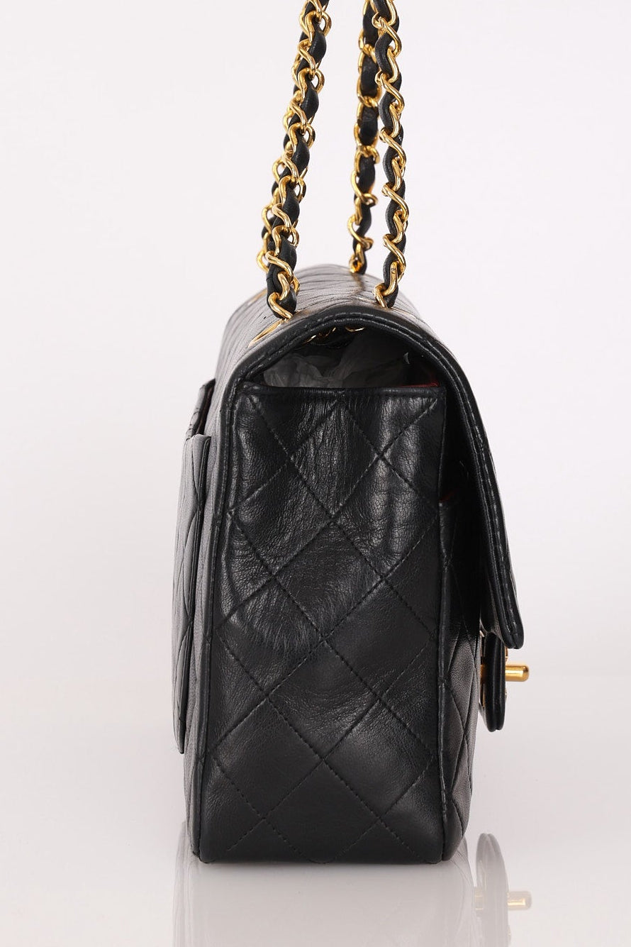 Chanel Single Flap with Pouch Black Lambskin 24K GP