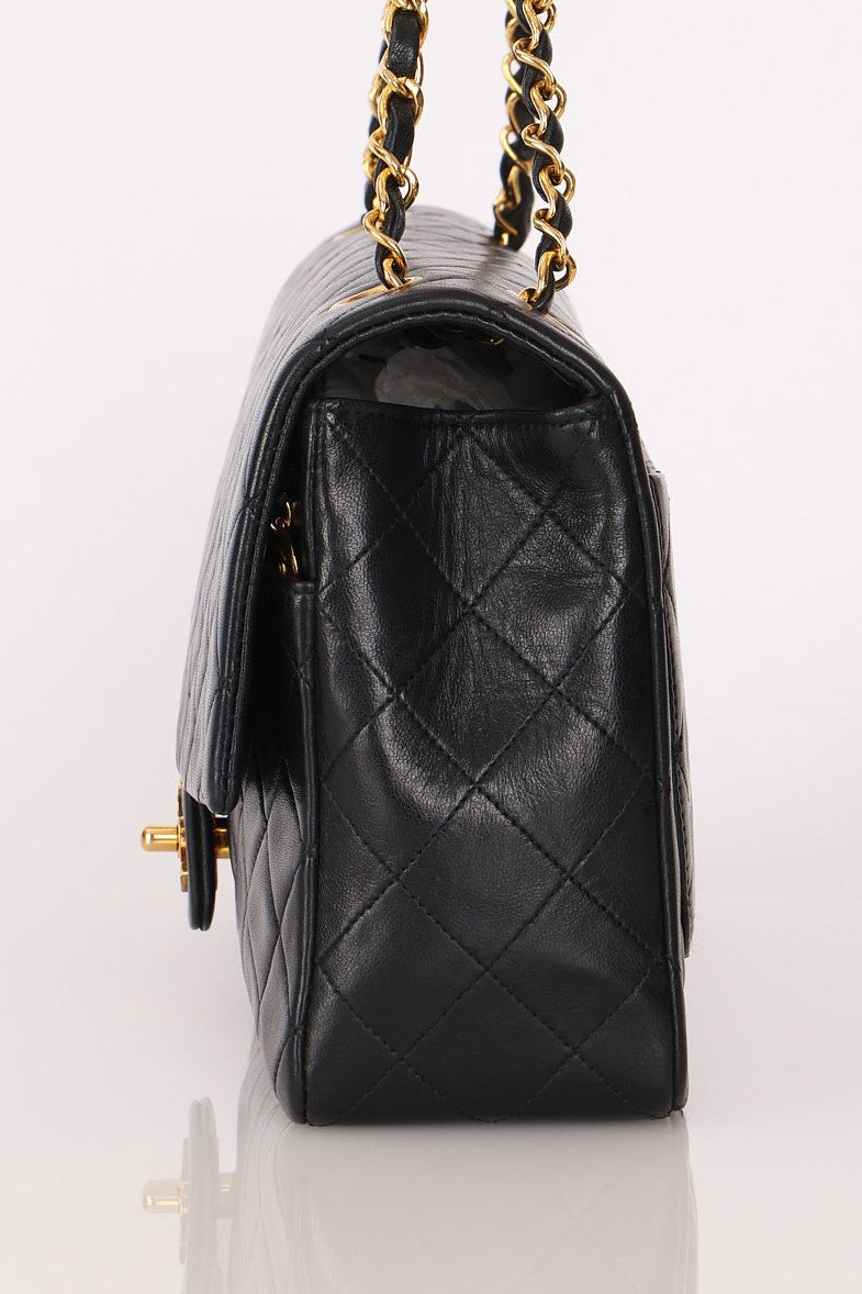 Chanel Single Flap with Pouch Black Lambskin 24K GP