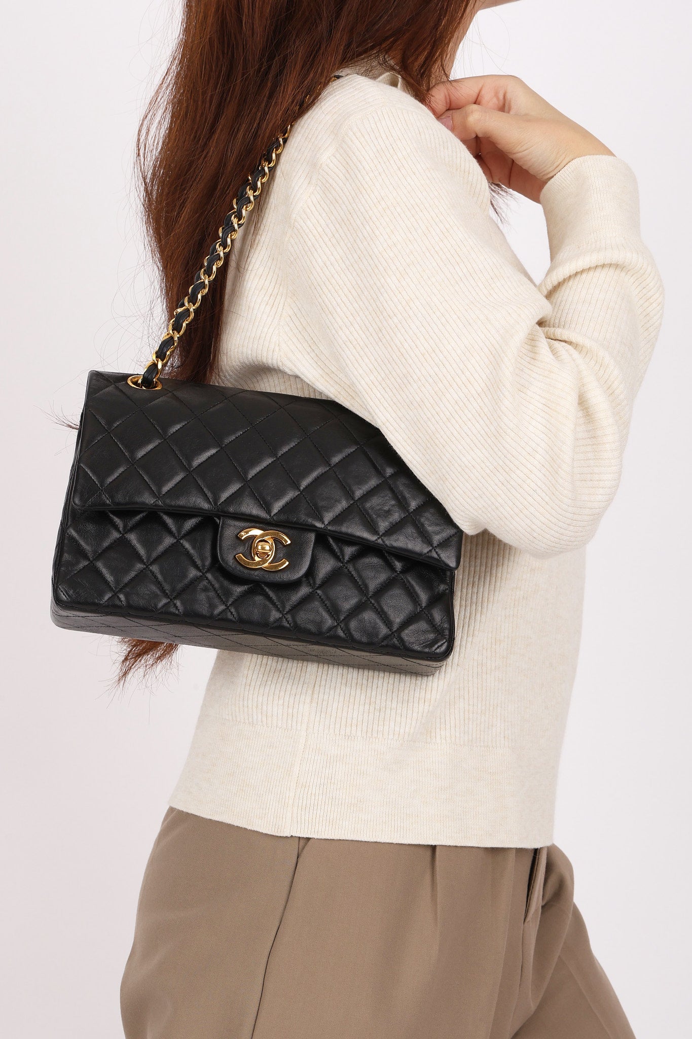 Chanel Small Classic Double Flap Black Lambskin 24K GP