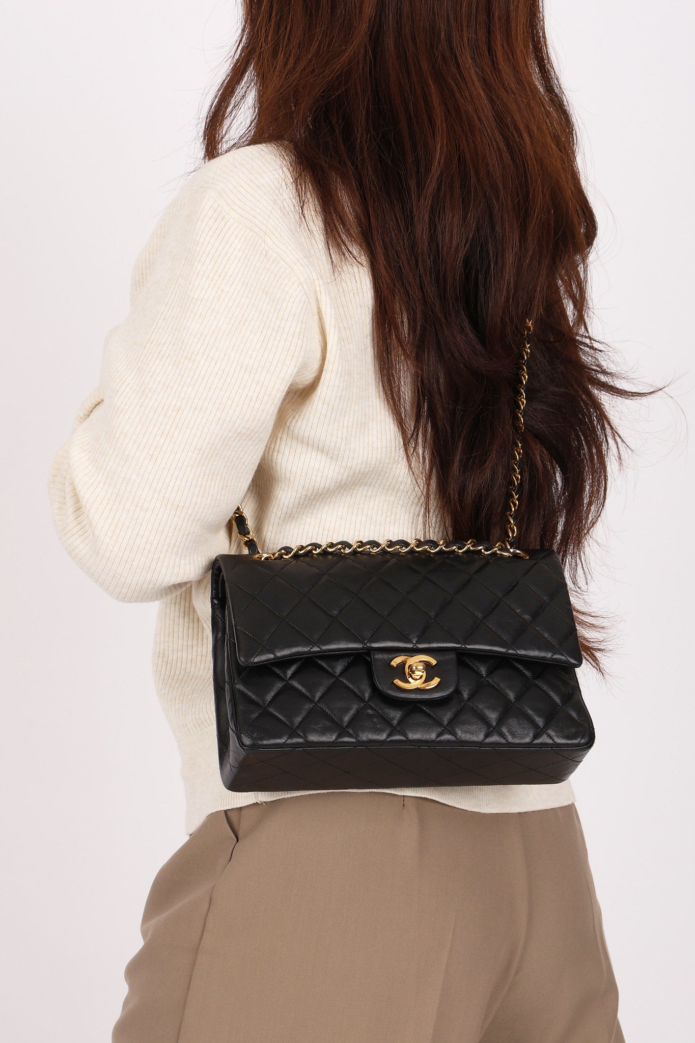 Chanel Small Classic Double Flap Black Lambskin 24K GP