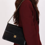 Chanel CC Push-Pin Single Flap Black Boxcalf 1997 24K GP