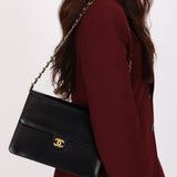 Chanel CC Push-Pin Single Flap Black Boxcalf 1997 24K GP