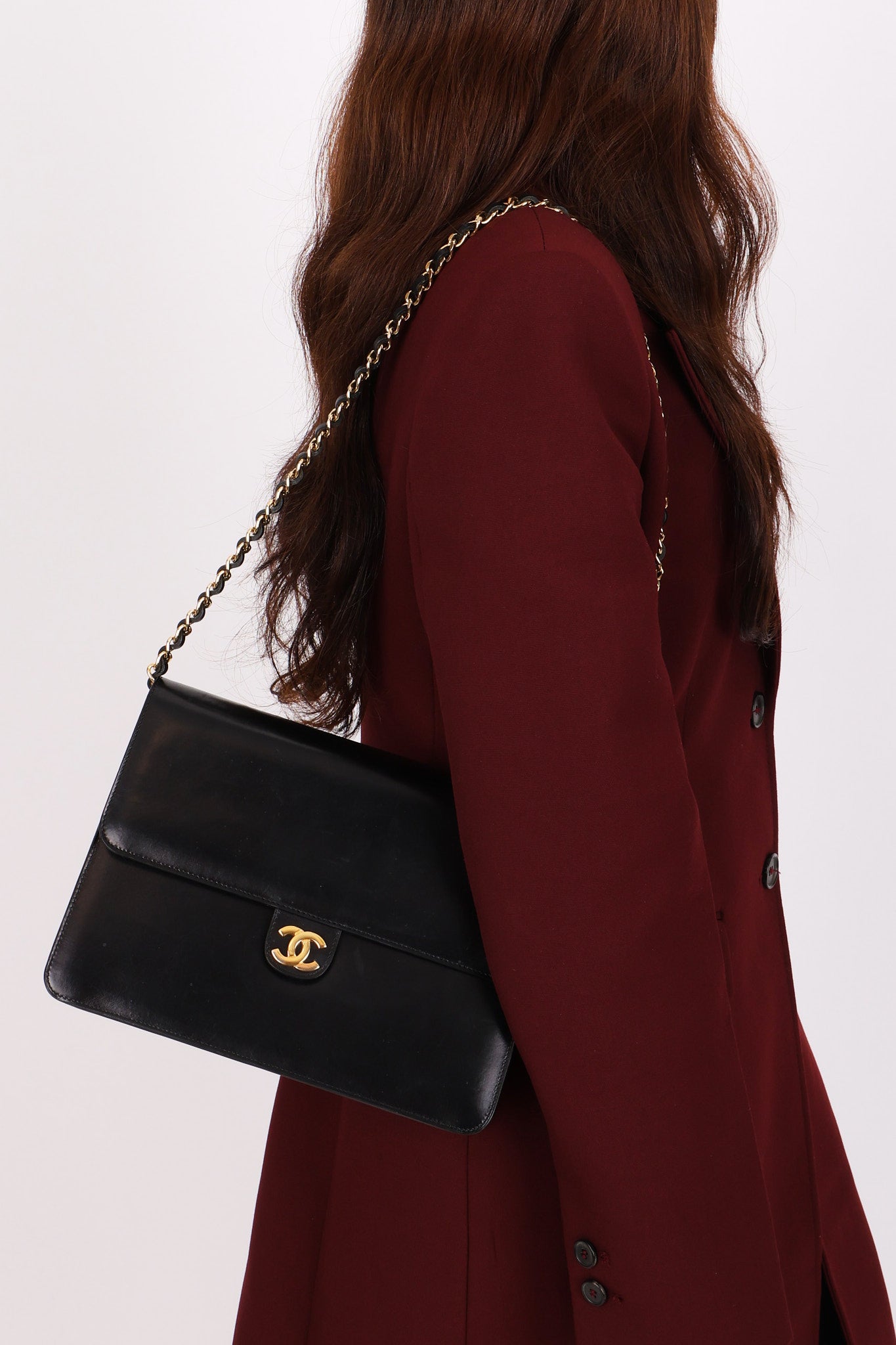 Chanel CC Push-Pin Single Flap Black Boxcalf 1997 24K GP
