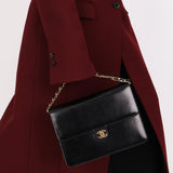 Chanel CC Push-Pin Single Flap Black Boxcalf 1997 24K GP