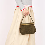 Chanel Matelasse Gamaguchi Frame Shoulder Bag Green Suede 1991 GHW