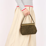 Chanel Matelasse Gamaguchi Frame Shoulder Bag Green Suede 1991 GHW