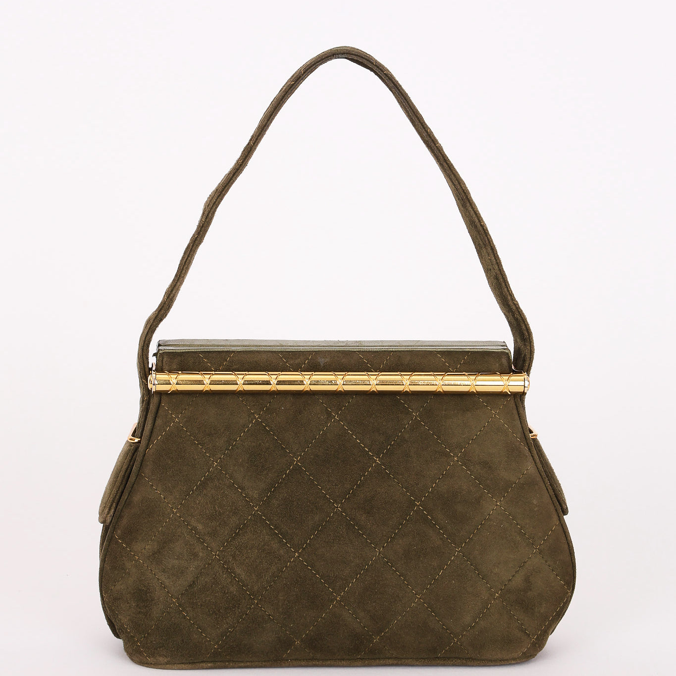 Chanel Matelasse Gamaguchi Frame Shoulder Bag Green Suede 1991 GHW