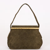 Chanel Matelasse Gamaguchi Frame Shoulder Bag Green Suede 1991 GHW
