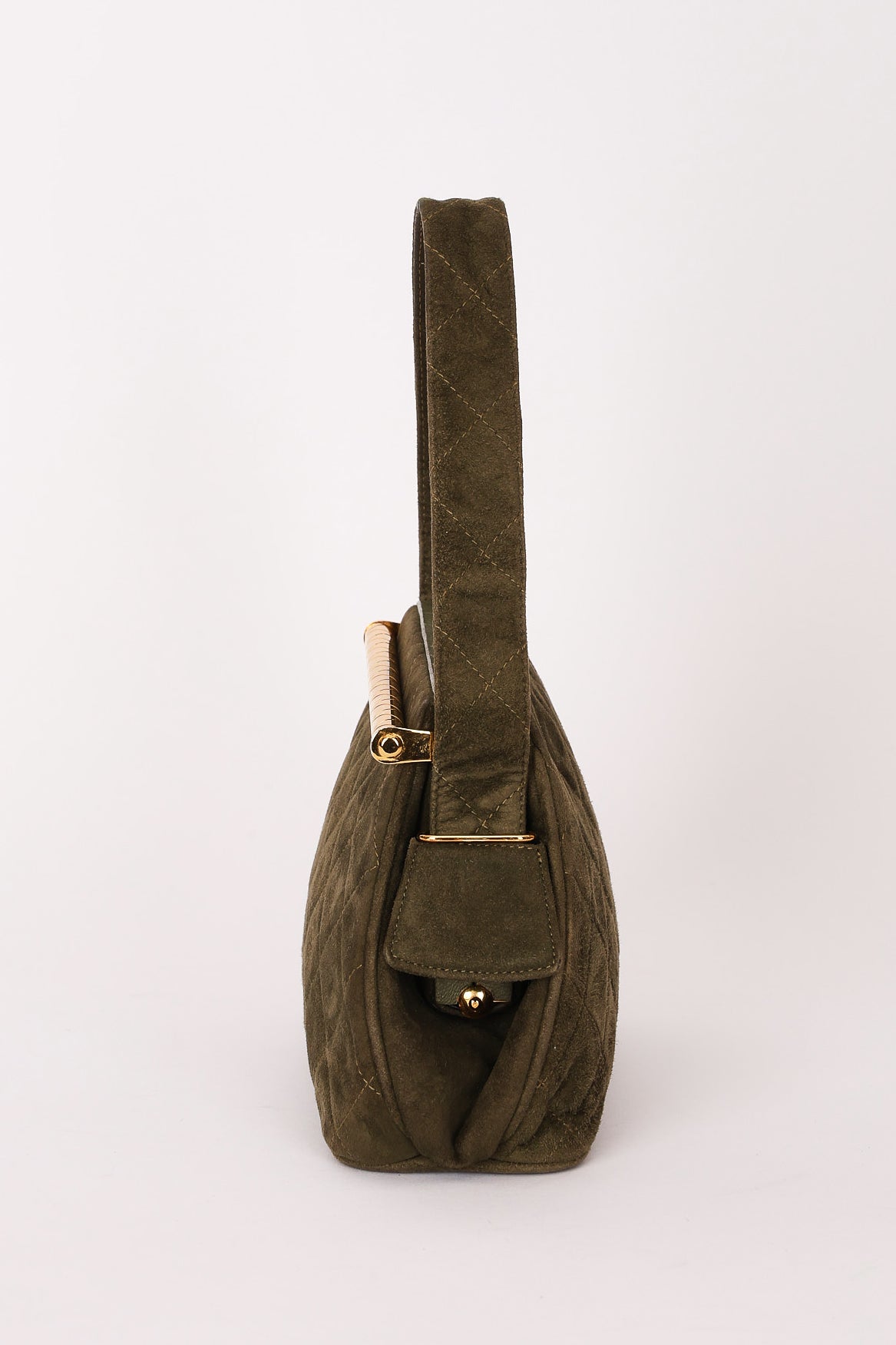 Chanel Matelasse Gamaguchi Frame Shoulder Bag Green Suede 1991 GHW
