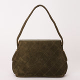 Chanel Matelasse Gamaguchi Frame Shoulder Bag Green Suede 1991 GHW