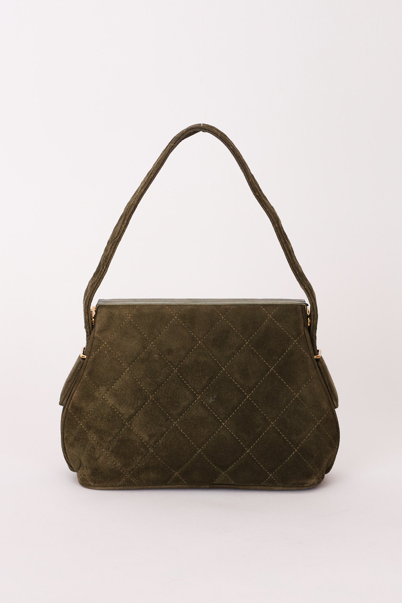 Chanel Matelasse Gamaguchi Frame Shoulder Bag Green Suede 1991 GHW
