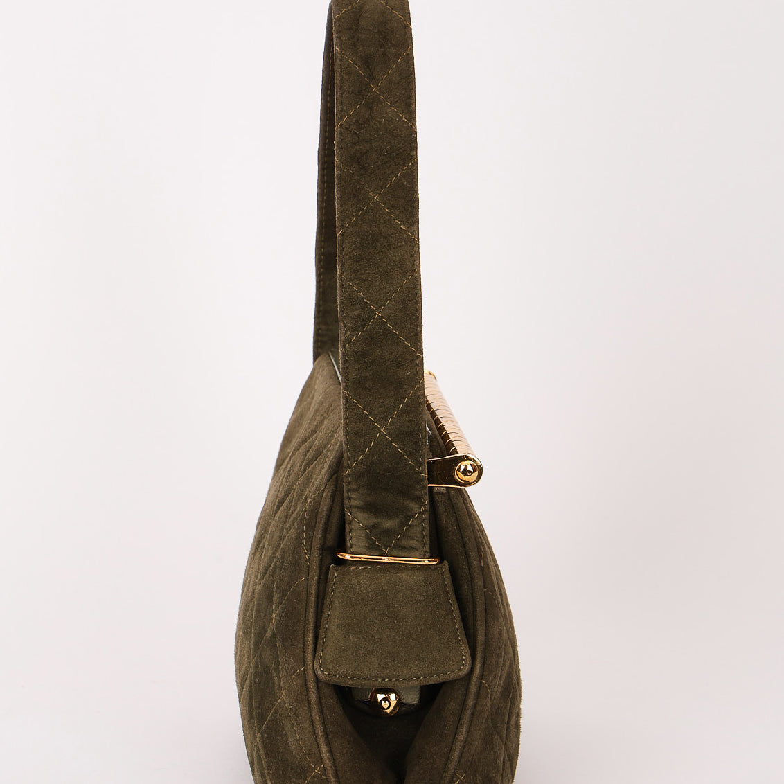 Chanel Matelasse Gamaguchi Frame Shoulder Bag Green Suede 1991 GHW