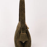 Chanel Matelasse Gamaguchi Frame Shoulder Bag Green Suede 1991 GHW