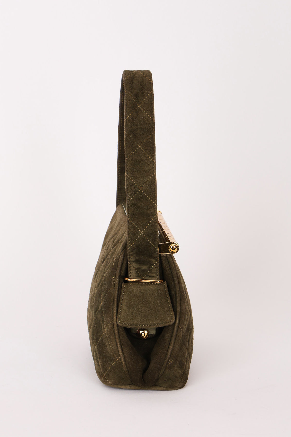 Chanel Matelasse Gamaguchi Frame Shoulder Bag Green Suede 1991 GHW