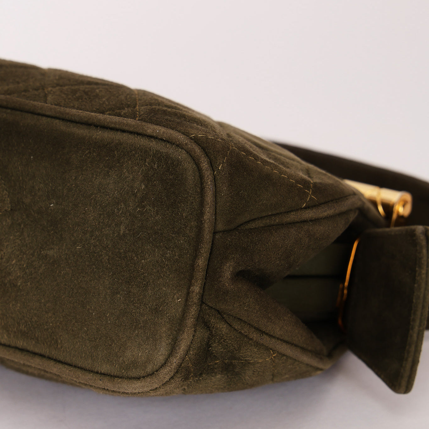 Chanel Matelasse Gamaguchi Frame Shoulder Bag Green Suede 1991 GHW