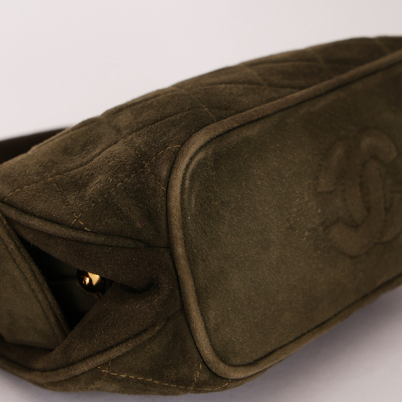 Chanel Matelasse Gamaguchi Frame Shoulder Bag Green Suede 1991 GHW