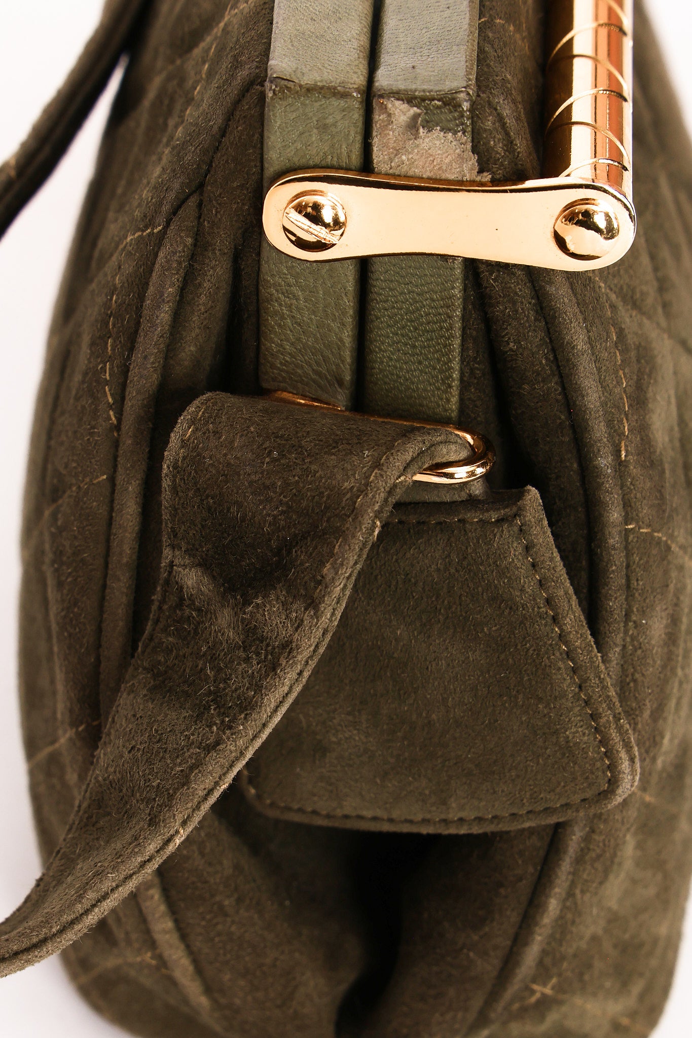 Chanel Matelasse Gamaguchi Frame Shoulder Bag Green Suede 1991 GHW
