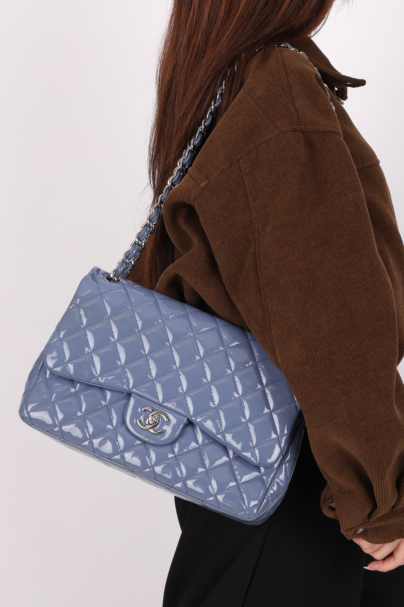 Chanel Jumbo Classic Double Flap Blue Patent 2011 SHW